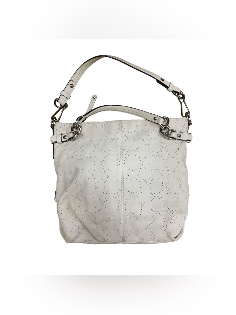 Coach White Perforated Leather Shoulder Tote